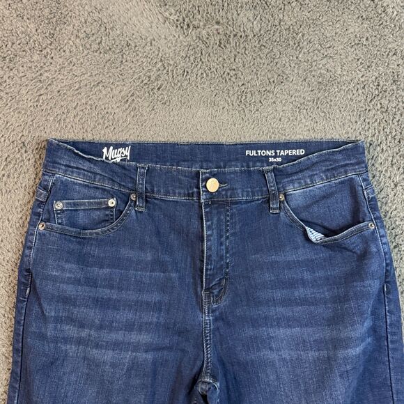 Mugsy Jeans Mens 35x30 (Fits 33x27) Blue Fultons Tapered Fit Stretch Dark Wash - Picture 2 of 15